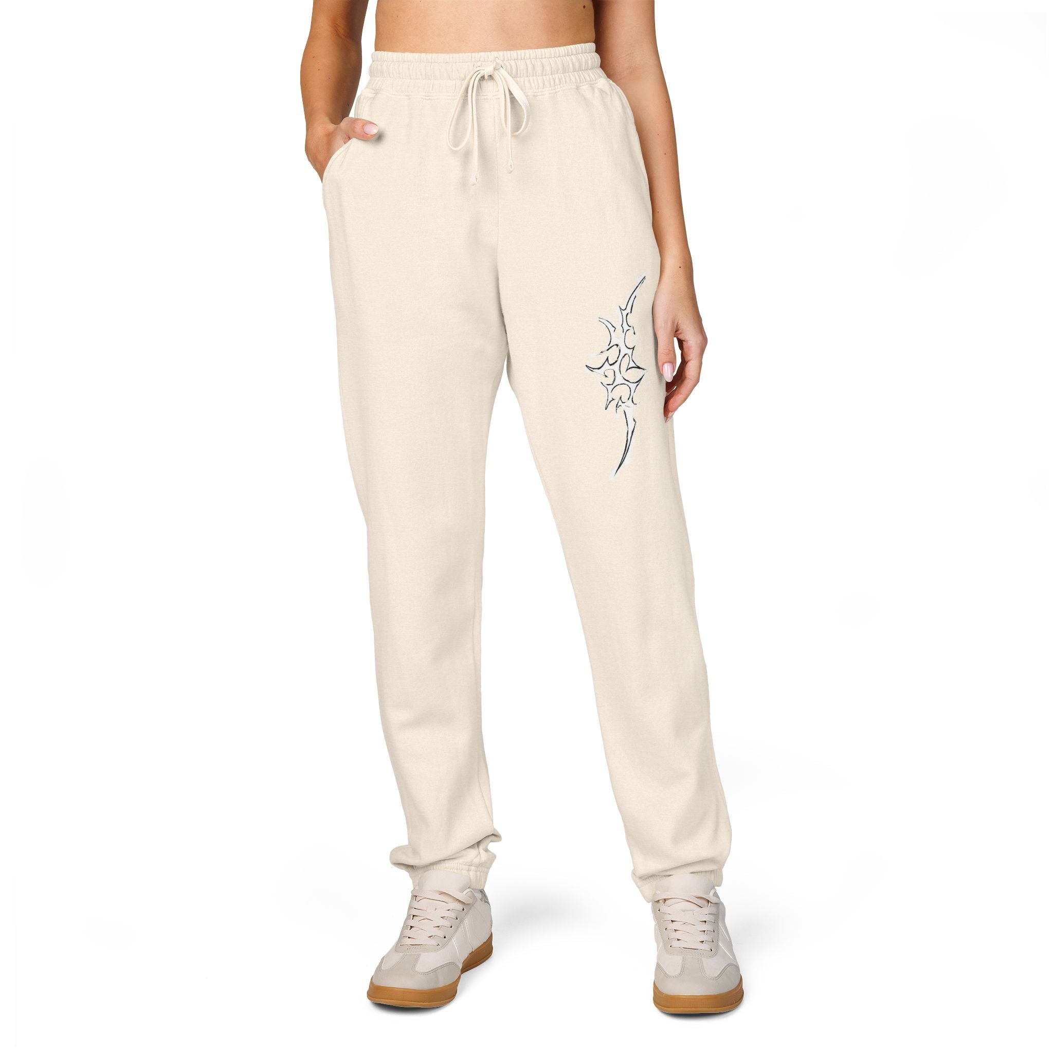 Floral Vine Fleece Sweatpants — Neutral Garment-Dyed Joggers
