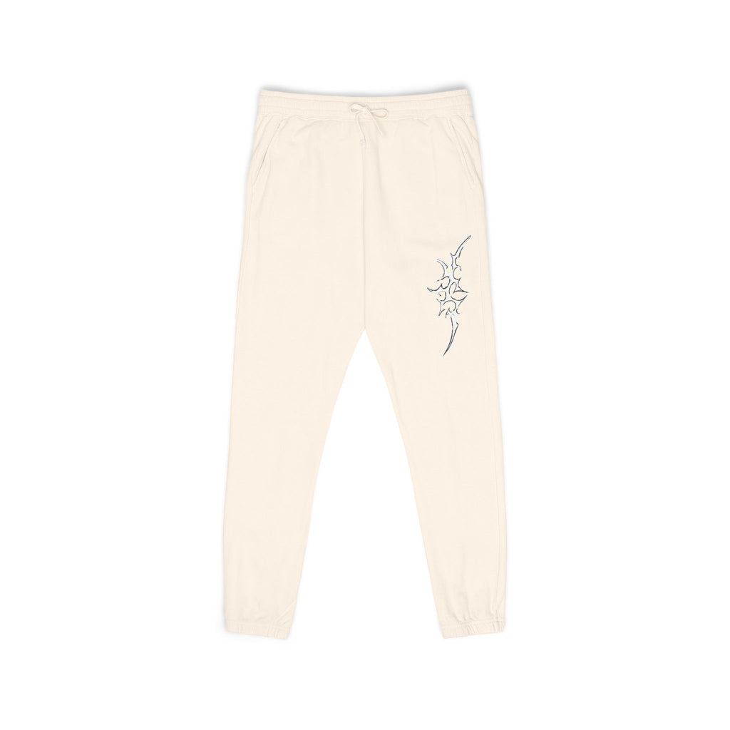 Floral Vine Fleece Sweatpants — Neutral Garment-Dyed Joggers