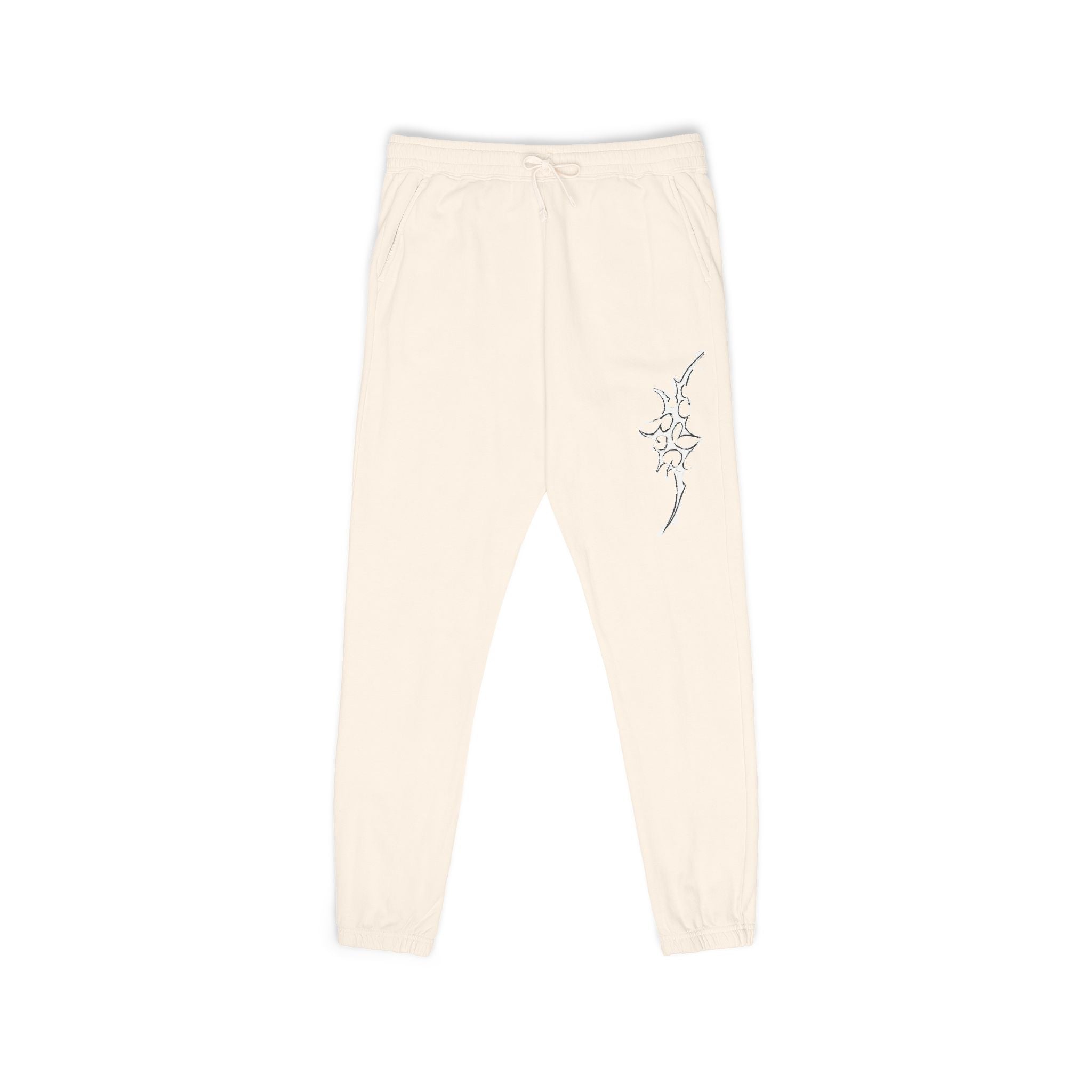 Floral Vine Fleece Sweatpants — Neutral Garment-Dyed Joggers